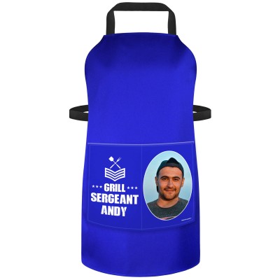 (70cm x 55cm) - Royal Blue Cotton Fabric (Personalised with Text) and Photo Printed Pocket