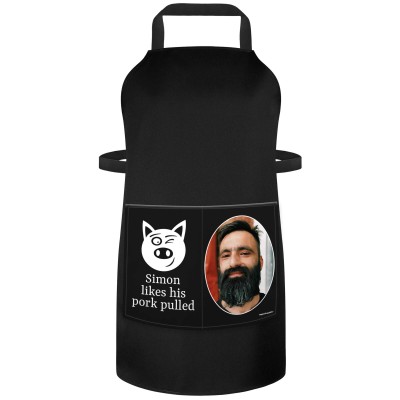 (90cm x 70cm) with Pulled Pork Icon Black Cotton Fabric (Personalised with Text) and Photo Printed Pocket