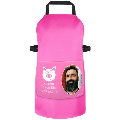 (90cm x 70cm) with Pulled Pork Icon - Hot Pink Cotton Fabric (Personalised with Text) and Photo Printed Pocket