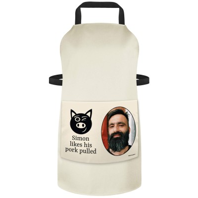 (90cm x 70cm) with Pulled Pork Icon - Natural Cotton Fabric (Personalised with Text) and Photo Printed Pocket