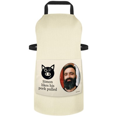 (90cm x 70cm) with Pulled Pork Icon - Natural Organic Cotton (Personalised with Text) and Photo Printed Pocket