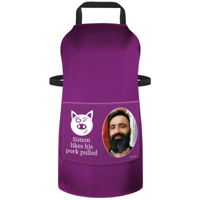 (90cm x 70cm) with Pulled Pork Icon - Purple Cotton Fabric (Personalised with Text) and Photo Printed Pocket