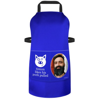 (90cm x 70cm) with Pulled Pork Icon - Royal Blue Cotton Fabric (Personalised with Text) and Photo Printed Pocket
