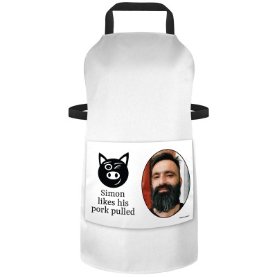 (90cm x 70cm) with Pulled Pork Icon - White Cotton Fabric (Personalised with Text) and Photo Printed Pocket