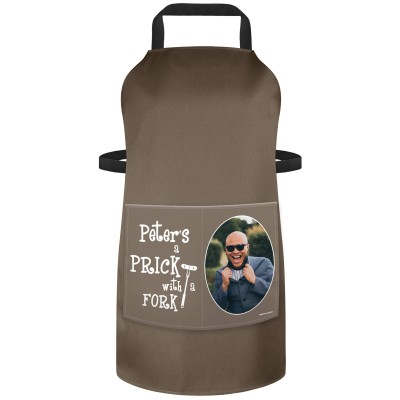 (70cm x 55cm) with Prick with a Fork Icon - Chocolate Luxury Cotton Fabric (Personalised with Text) and Photo Printed Pocket