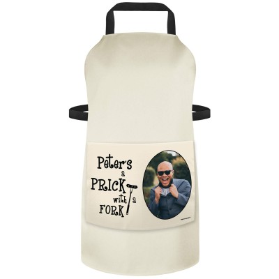 (90cm x 70cm) with Prick with a Fork Icon - Natural Cotton Fabric (Personalised with Text) and Photo Printed Pocket