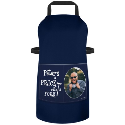(90cm x 70cm) with Prick with a Fork Icon - Navy Blue Cotton Fabric (Personalised with Text) and Photo Printed Pocket