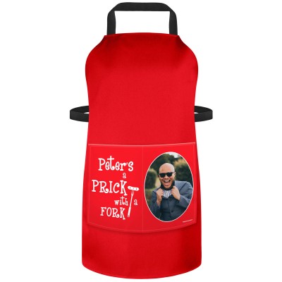 (90cm x 70cm) with Prick with a Fork Icon - Red Cotton Fabric (Personalised with Text) and Photo Printed Pocket