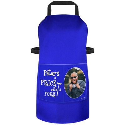 (90cm x 70cm) with Prick with a Fork Icon - Royal Blue Cotton Fabric (Personalised with Text) and Photo Printed Pocket