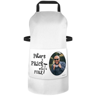 (70cm x 55cm) with Prick with a Fork Icon - White Cotton Fabric (Personalised with Text) and Photo Printed Pocket