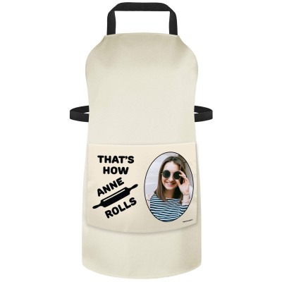 (90cm x 70cm) with Roll Icon - Natural Cotton Fabric (Personalised with Text) and Photo Printed Pocket