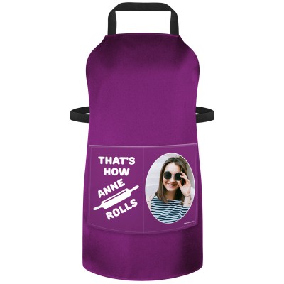 (90cm x 70cm) with Roll Icon - Purple Cotton Fabric (Personalised with Text) and Photo Printed Pocket