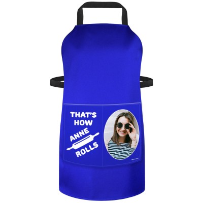 (70cm x 55cm) with Roll Icon - Royal Blue Cotton Fabric (Personalised with Text) and Photo Printed Pocket
