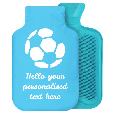 2 Litre (Football Icon) Sky Blue Soft Velvet Polyester Fabric with Removable Cover (Personalised with Text)