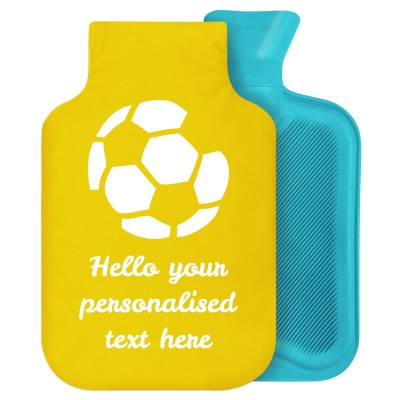 2 Litre (Football Icon) Yellow Soft Velvet Polyester Fabric with Removable Cover (Personalised with Text)