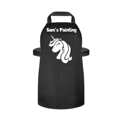 (55cm x 40cm) (Unicorn Icon) Black Water Resistant Polyester Fabric (Personalised with Text) and Photo Printed Pocket