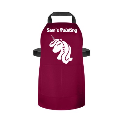 (55cm x 40cm) (Unicorn Icon) Burgundy Water Resistant Polyester Fabric (Personalised with Text) and Photo Printed Pocket