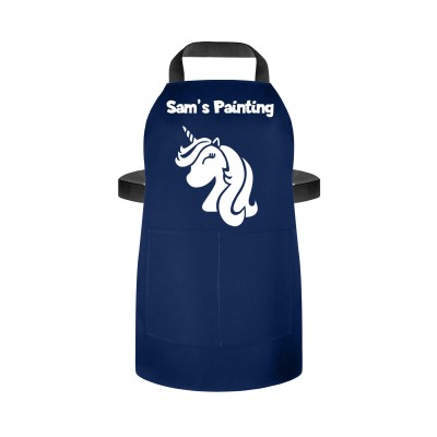 (55cm x 40cm) (Unicorn Icon) Navy Blue Water Resistant Polyester Fabric (Personalised with Text) and Photo Printed Pocket