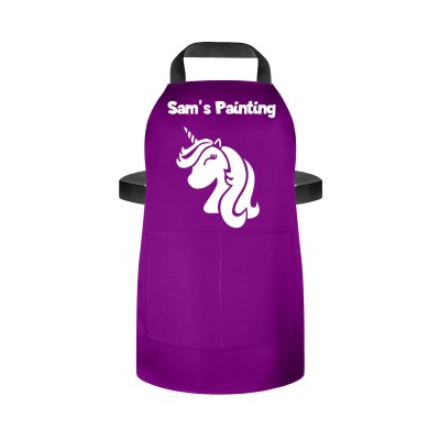 (55cm x 40cm) (Unicorn Icon) Purple Water Resistant Polyester Fabric (Personalised with Text) and Photo Printed Pocket