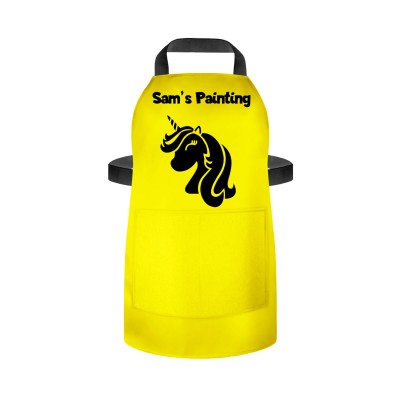(55cm x 40cm) (Unicorn Icon) Yellow Water Resistant Polyester Fabric (Personalised with Text) and Photo Printed Pocket