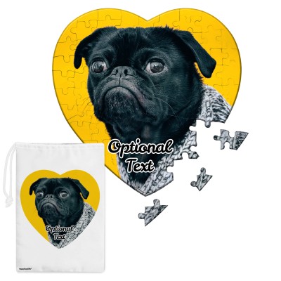 Heart Shaped with 75 Pieces (19cm) (Personalised with Text) with Matching Photo Drawstring Bag