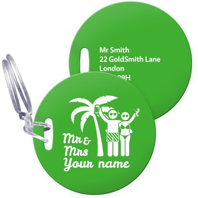 (10cm Circle) (Mr & Mr Cheers) Bright Green with Clear Loop (Personalised with Text)
