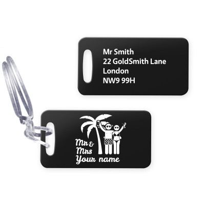 (9cm x 4.5cm) (Mrs & Mrs Cheers) Black with Clear Loop (Personalised with Text)