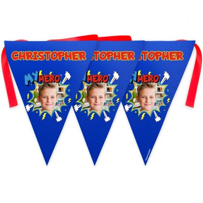 - 5 Metres with 12 Triangle Flags (28cm) with Thunder & Wind Design Mock Suede Polyester Fabric (Personalised with Text)