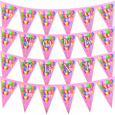 - 3 Metres with 24 Triangle Flags (20cm) with Balloon Design Baby Pink Mock Suede Polyester Fabric (Personalised with Text)