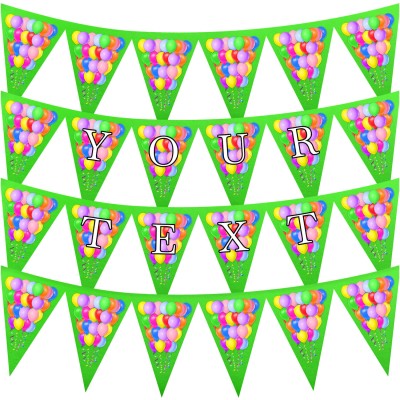 - 3 Metres with 24 Triangle Flags (20cm) with Balloon Design Bright Green Mock Suede Polyester Fabric (Personalised with Text)