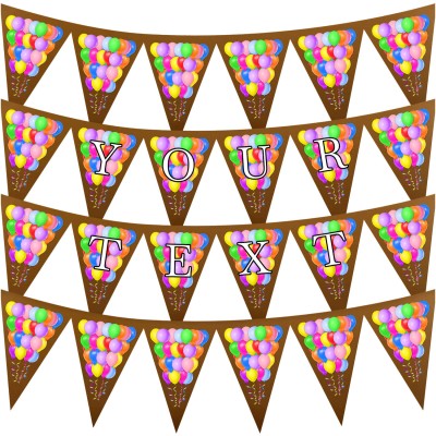 - 3 Metres with 24 Triangle Flags (20cm) with Balloon Design Brown Mock Suede Polyester Fabric (Personalised with Text)