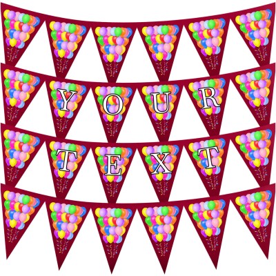- 3 Metres with 24 Triangle Flags (20cm) with Balloon Design Burgundy Mock Suede Polyester Fabric (Personalised with Text)