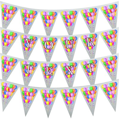 - 3 Metres with 24 Triangle Flags (20cm) with Balloon Design Grey Mock Suede Polyester Fabric (Personalised with Text)