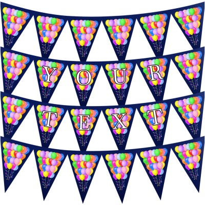 - 3 Metres with 24 Triangle Flags (20cm) with Balloon Design Navy Blue Mock Suede Polyester Fabric (Personalised with Text)