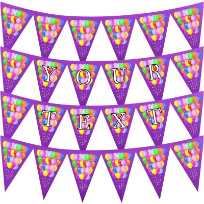 - 3 Metres with 24 Triangle Flags (20cm) with Balloon Design Purple Mock Suede Polyester Fabric (Personalised with Text)