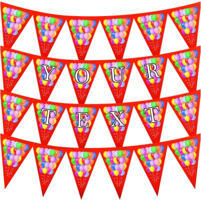 - 3 Metres with 24 Triangle Flags (20cm) with Balloon Design Red Mock Suede Polyester Fabric (Personalised with Text)