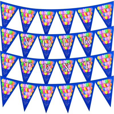 - 3 Metres with 24 Triangle Flags (20cm) with Balloon Design Royal Blue Mock Suede Polyester Fabric (Personalised with Text)