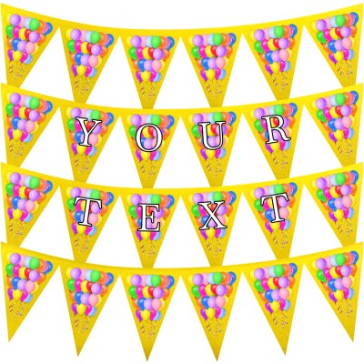 - 3 Metres with 24 Triangle Flags (20cm) with Balloon Design Yellow Mock Suede Polyester Fabric (Personalised with Text)