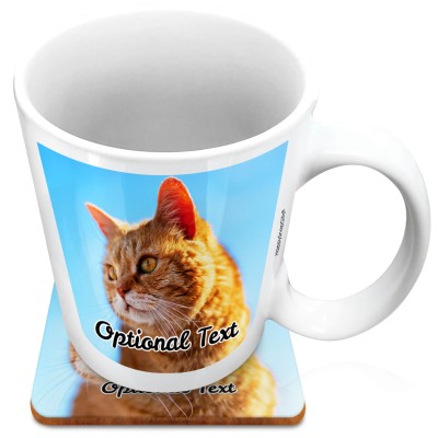 (XL 15oz White) with 1 Photo Printed Front & Back (Personalised with Text) with 1 matching Square Coaster