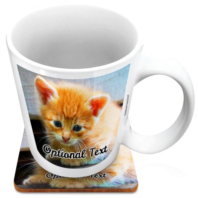 (XL 15oz White) with 2 Photos Printed Front & Back (Personalised with Text) with 1 matching Square Coaster