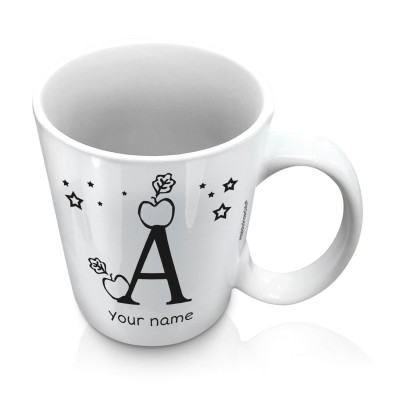 (10oz White) with Alphabet Theme Black (Personalised with Text)