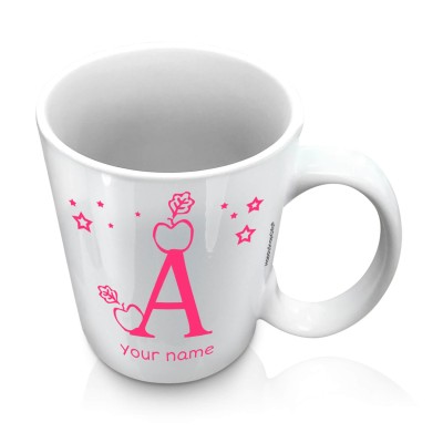 (10oz White) with Alphabet Theme Hot Pink (Fuchsia) (Personalised with Text)