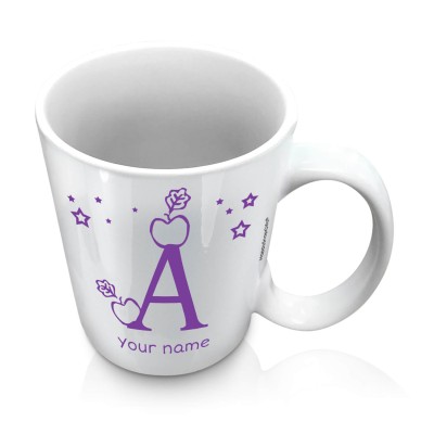 (10oz White) with Alphabet Theme Purple (Personalised with Text)