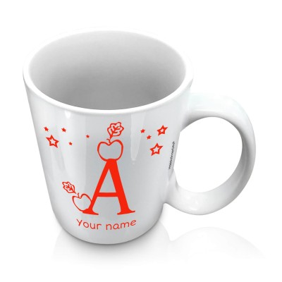 (10oz White) with Alphabet Theme Red (Personalised with Text)