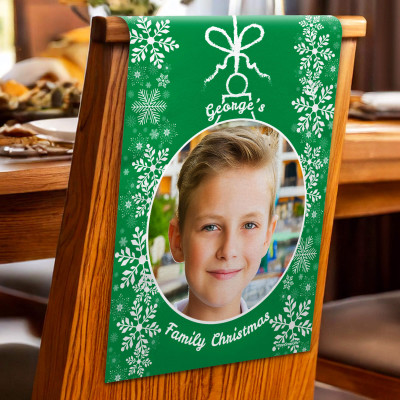 (60cm x 40cm) Pack of 4 - Snowflakes on Green Design Mock Suede Polyester Fabric 4 Photos (1 Photo on Each Item) (Personalised with Text)