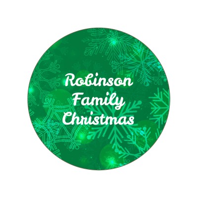 Circular Shape - Snowflakes on Green Design (Personalised with Text)
