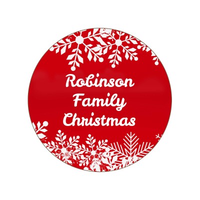 Circular Shape - Snowflakes on Red Design (Personalised with Text)