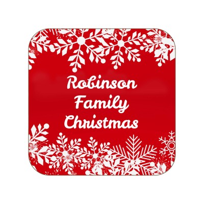 Square Shape - Snowflakes on Red Design (Personalised with Text)