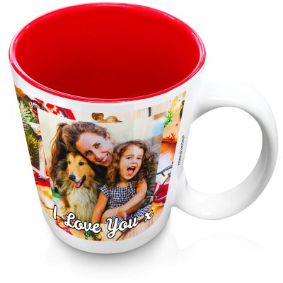 (XL 15oz Red) - Christmas Decorations Design with 2 Photos Printed Front & Back (Personalised with Text)