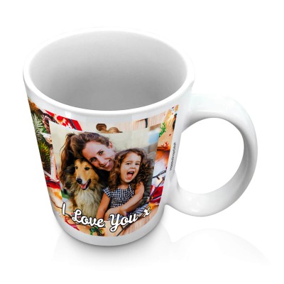 (10oz White) - Christmas Decorations Design with 2 Photos Printed Front & Back (Personalised with Text)
